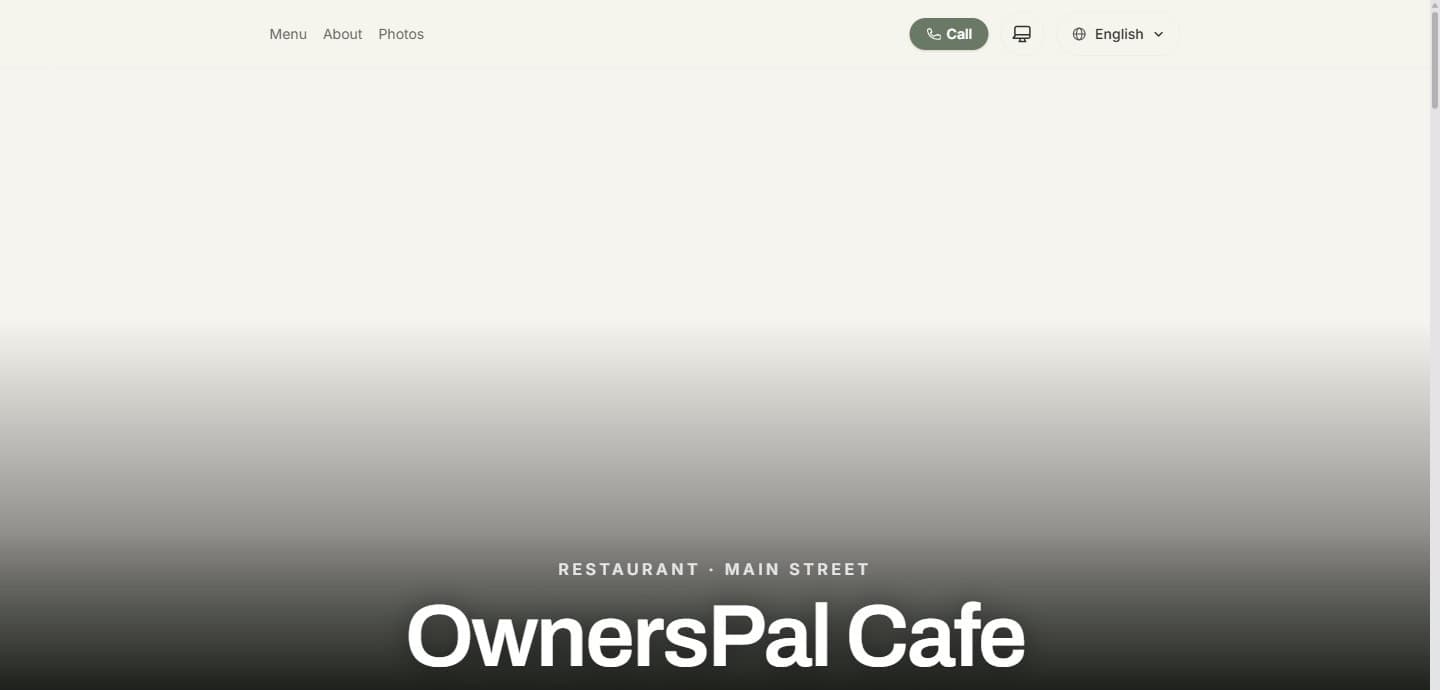Le site créé par OwnersPal en quelques minutes pour OwnersPal Cafe, notre boutique de démonstration